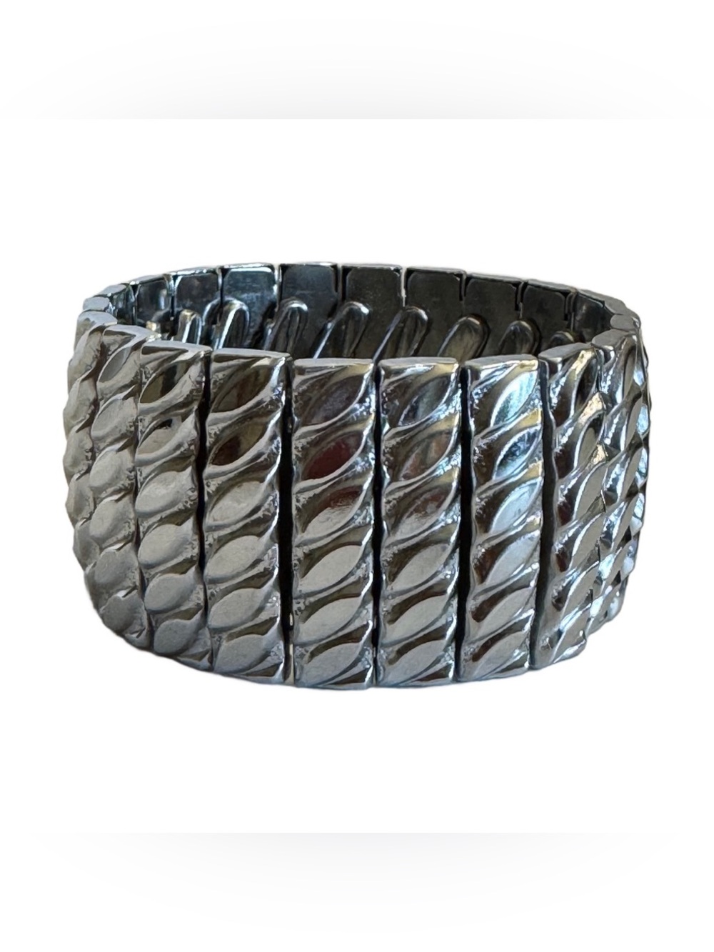 Vintage Expansion Bracelet Wide Cuff Silver Tone Stainless Springs Hong Kong